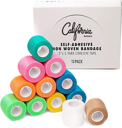 California Basics, Self Adhesive Bandage Wrap, 2 Inch by 5 Yards Non Woven Cohesive Bandage Rolls