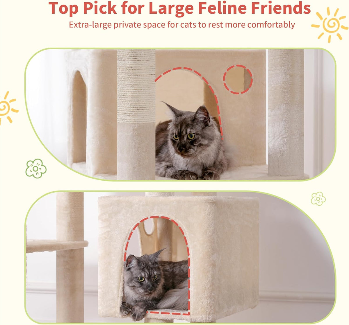 Hey-brother Tall Cat Tree Tower, Heavy Duty Scratching Posts with Large Platforms, Cozy Condos, Big