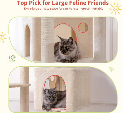 Hey-brother Tall Cat Tree Tower, Heavy Duty Scratching Posts with Large Platforms, Cozy Condos, Big