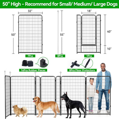 Dog Playpen Outdoor Extra Wide 8 Panels Heavy Duty Dog Fence 50" Height Anti-Rust with Doors