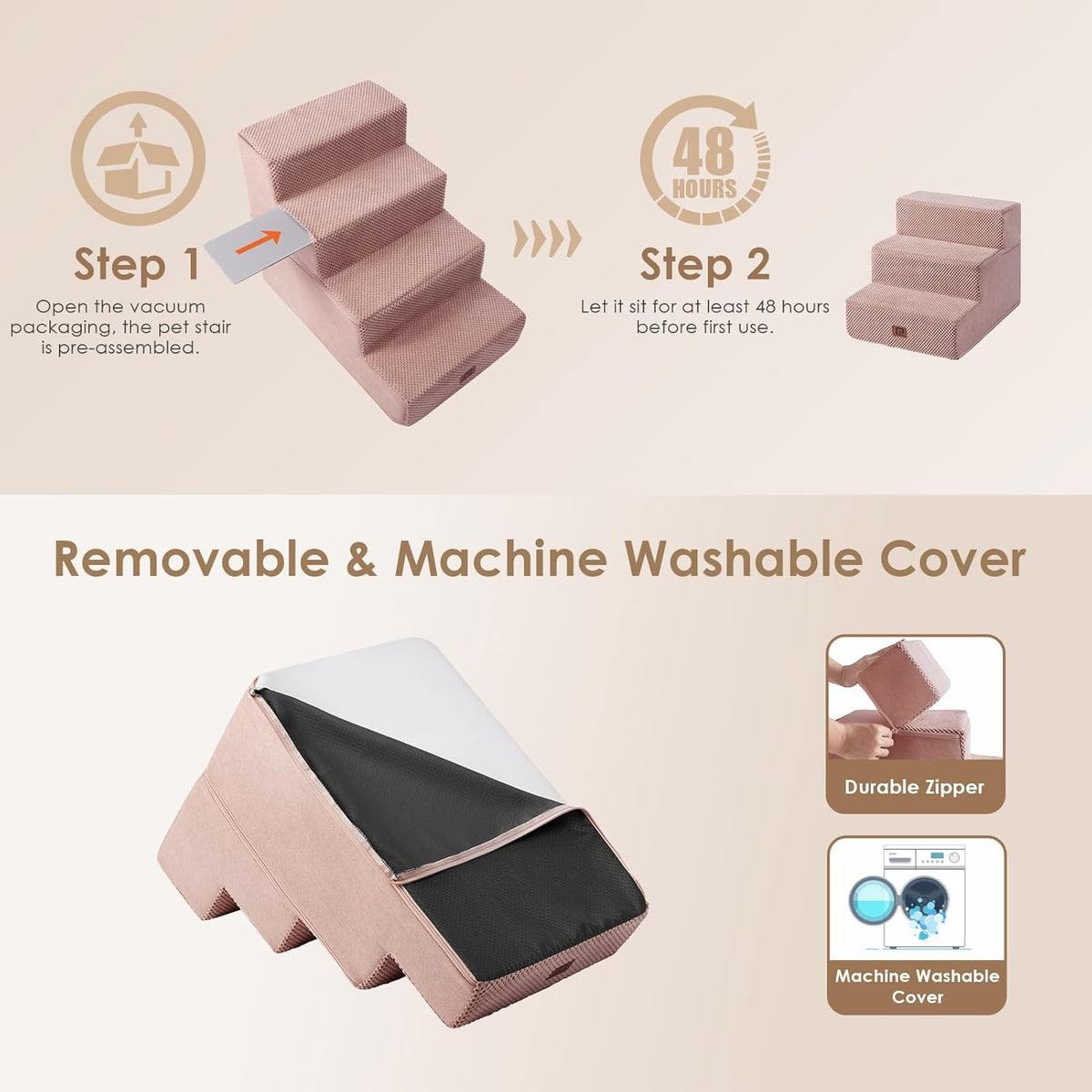 EHEYCIGA Dog Stairs for Small Dogs 13.5" H, 3-Step Dog Steps for Couch Sofa and Chair, Pet Steps