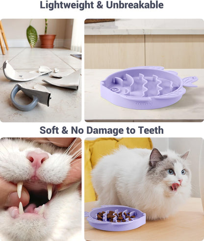 Coomazy 2-in-1 Silicone Slow Feeder Dog Cat Bowls, Lick Mat Interactive Puzzle Toy for Pets Dry/Wet