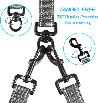 PetBonus Double Dog Leash, No Tangle Dual Leash, Reflective Walking Training Lead, 4 Comfortable