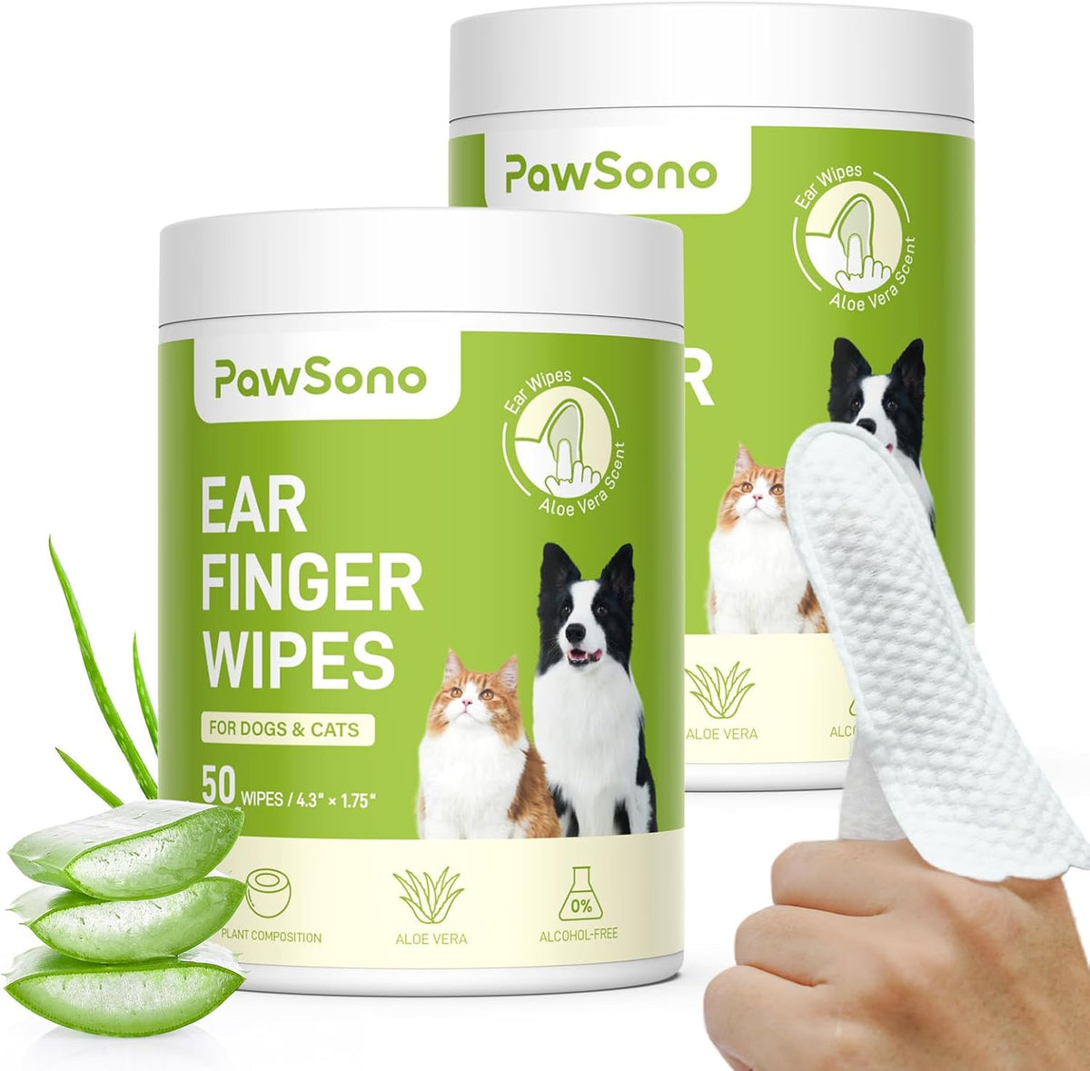 Dog Ear Finger Wipes for Dogs & Cats, Thicker Dog Ear Cat Ear Cleaner Wipes, Natural Relief Dog Ear
