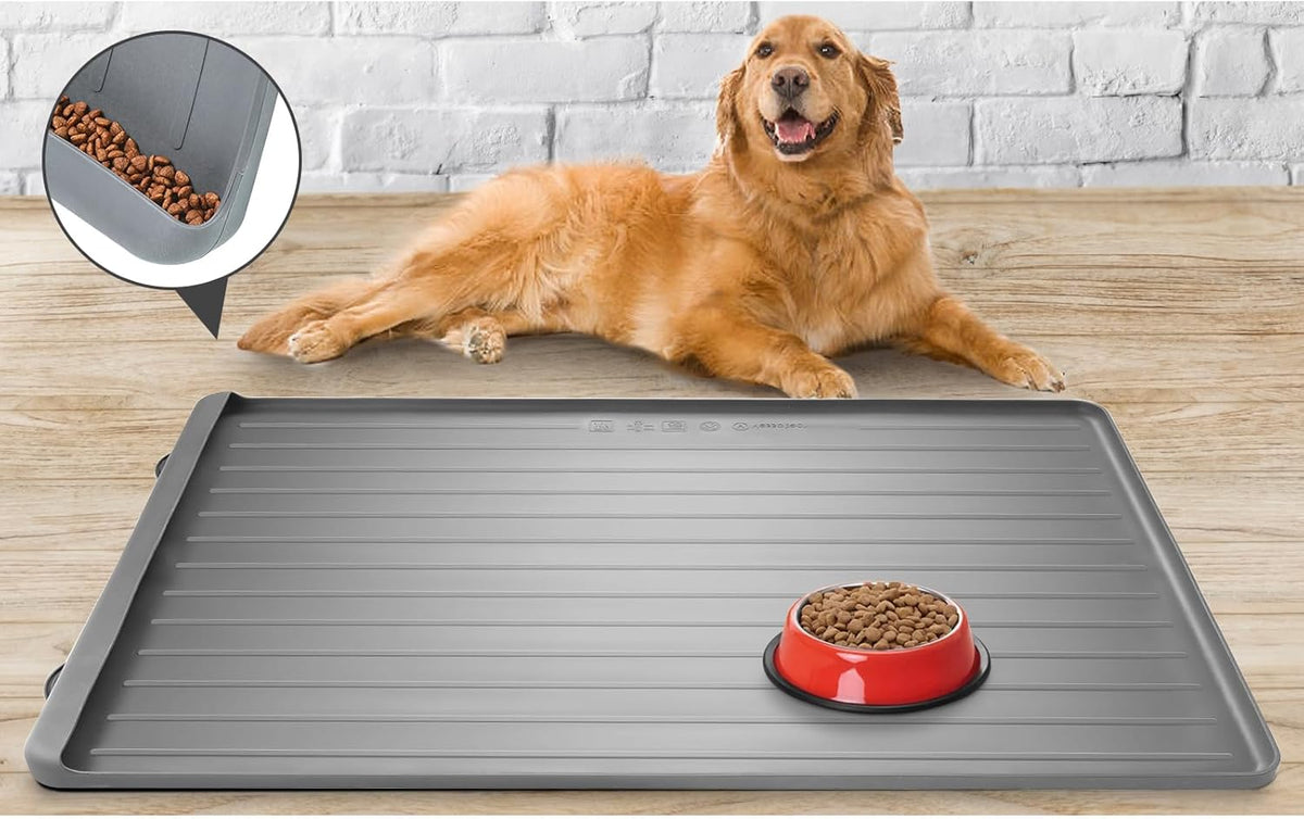 Dog Mat for Food and Water - 39.4" x 27" Large Pet Feeding Mats with Residue Collection Pocket
