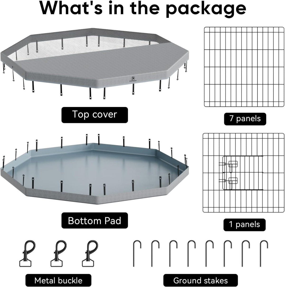 PJYuCien Dog Playpen, 8 Panels 30”H Dog Playpen Indoor with Grey Bottom Pad and Top Cover, Metal