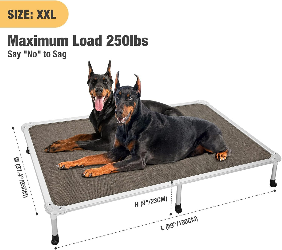 Veehoo Chew Proof Elevated Dog Bed - Cooling Raised Pet Cot - Silver Aluminum Frame and Durable