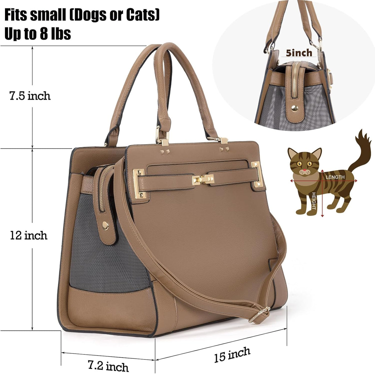 Fashion Pet Carrier Dog Cat Carrier Purse Soft-Sided Leather Handbag Pet Tote Bag for Small Dogs