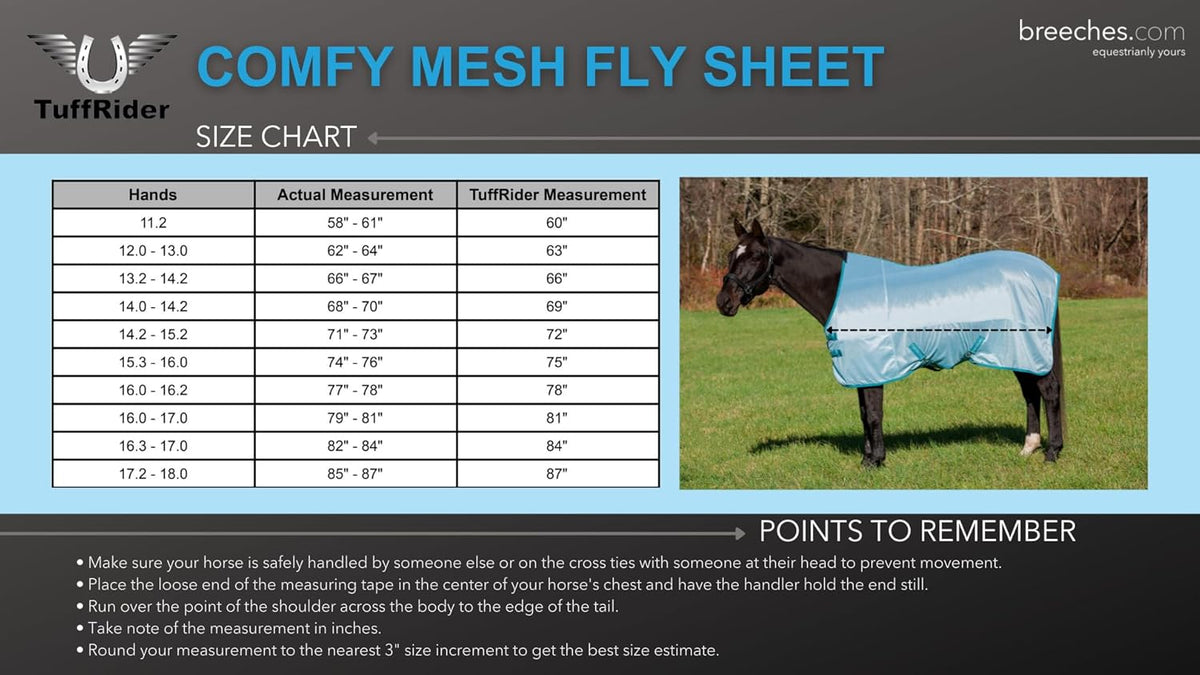 TuffRider Comfy Mesh Fly Sheet | UV Protection Horse Sheet, Standard Neck, 130 Grams Breathable