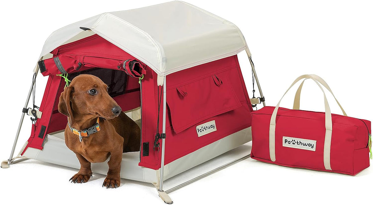 Dog Tent Cotton Fabric, Aluminum Poles and Camping Mat, Outdoor Weatherproof, Dog House Outdoor