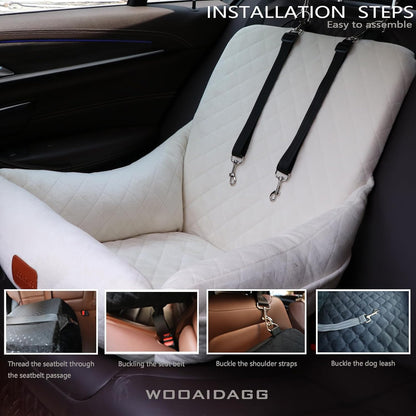 Dog Car Seat for Small Dogs,Ultra-Soft Fabric,2 Storage Pockets & Safety Leash,Adjustable