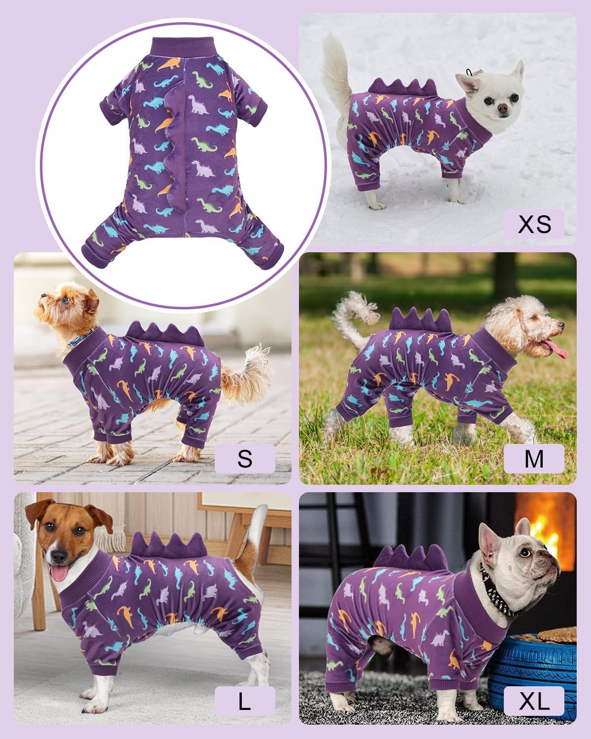 CuteBone Dinosaur Costume Dog Pajamas, Stretchy Spandex Crystal Velvet Sleepwear Coat for Small