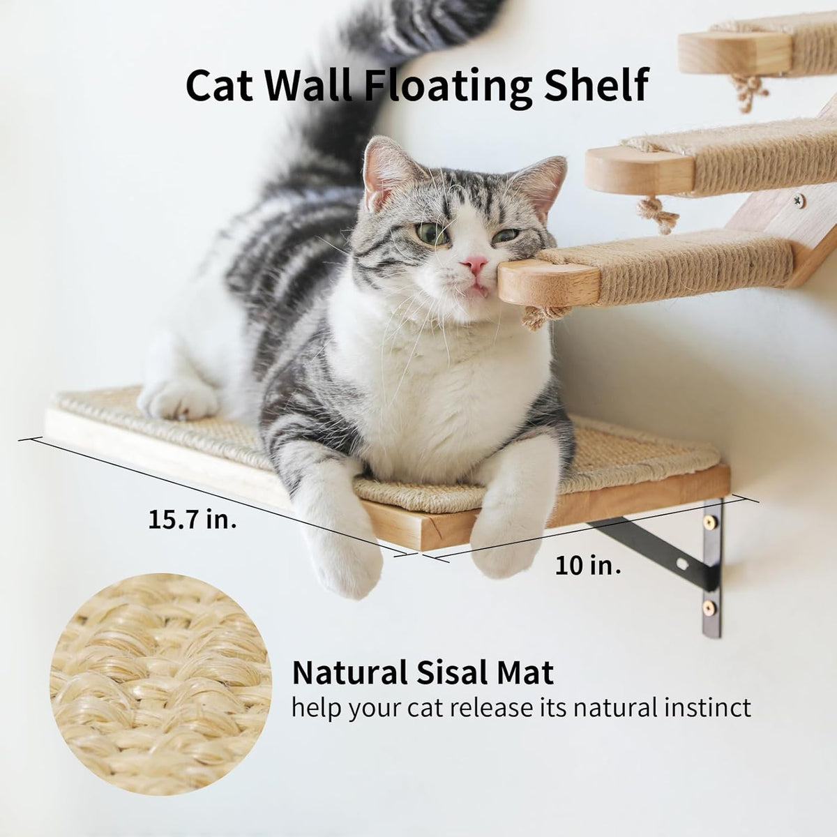 FUKUMARU Cat Wall Furniture, 3 Pack Cats Walls Shelves Set, Solid Rubber Wood Kitten Shelf for