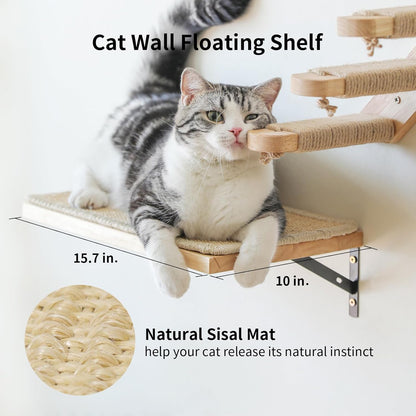 FUKUMARU Cat Wall Furniture, 3 Pack Cats Walls Shelves Set, Solid Rubber Wood Kitten Shelf for