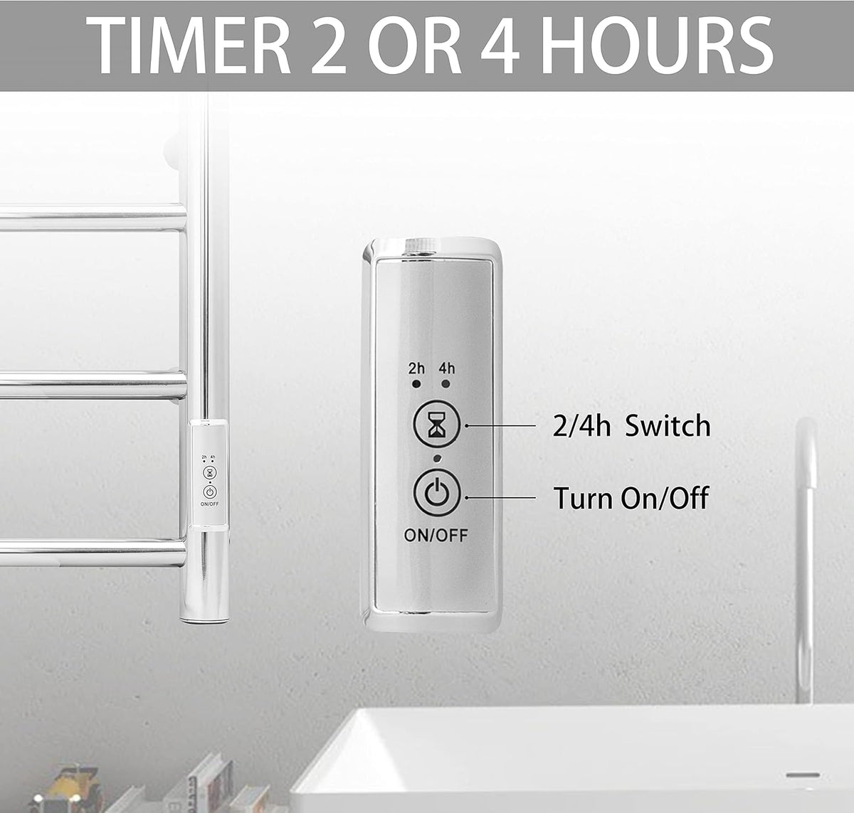 KEG Towel Warmer Wall Mounted with Built-in Timer 4 Bars Electric Stainless Steel Heated Towel