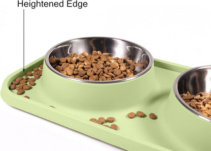 Cat Food Bowls, Cat Bowls Non-Skid and Non-Spill Silicone Pads with PP Stand, Removable Stainless