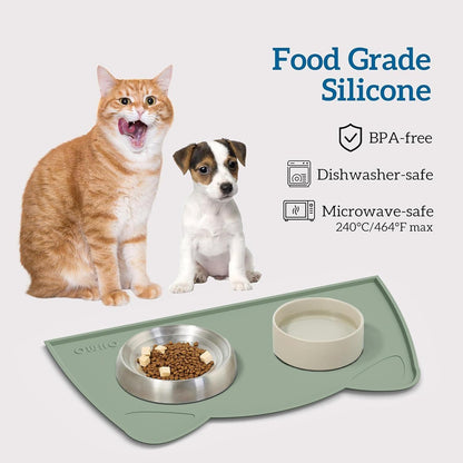 OHMO - Cat Food Mat, Silicone Pet Feeding Mat for Floor Non-Skid Waterproof Dog Water Bowl Tray
