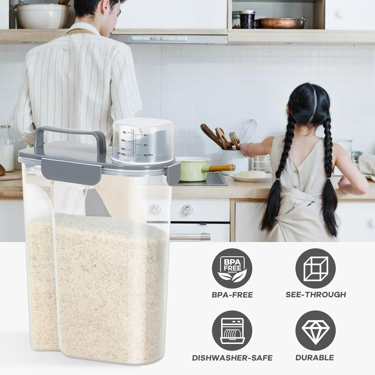 Rice Storage Container 10 Lbs, Airtight Food Dispenser with Large Spout and Cup for Pet Dog Cat