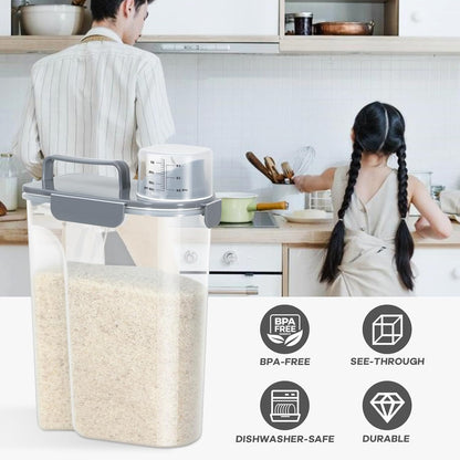 Rice Storage Container 10 Lbs, Airtight Food Dispenser with Large Spout and Cup for Pet Dog Cat
