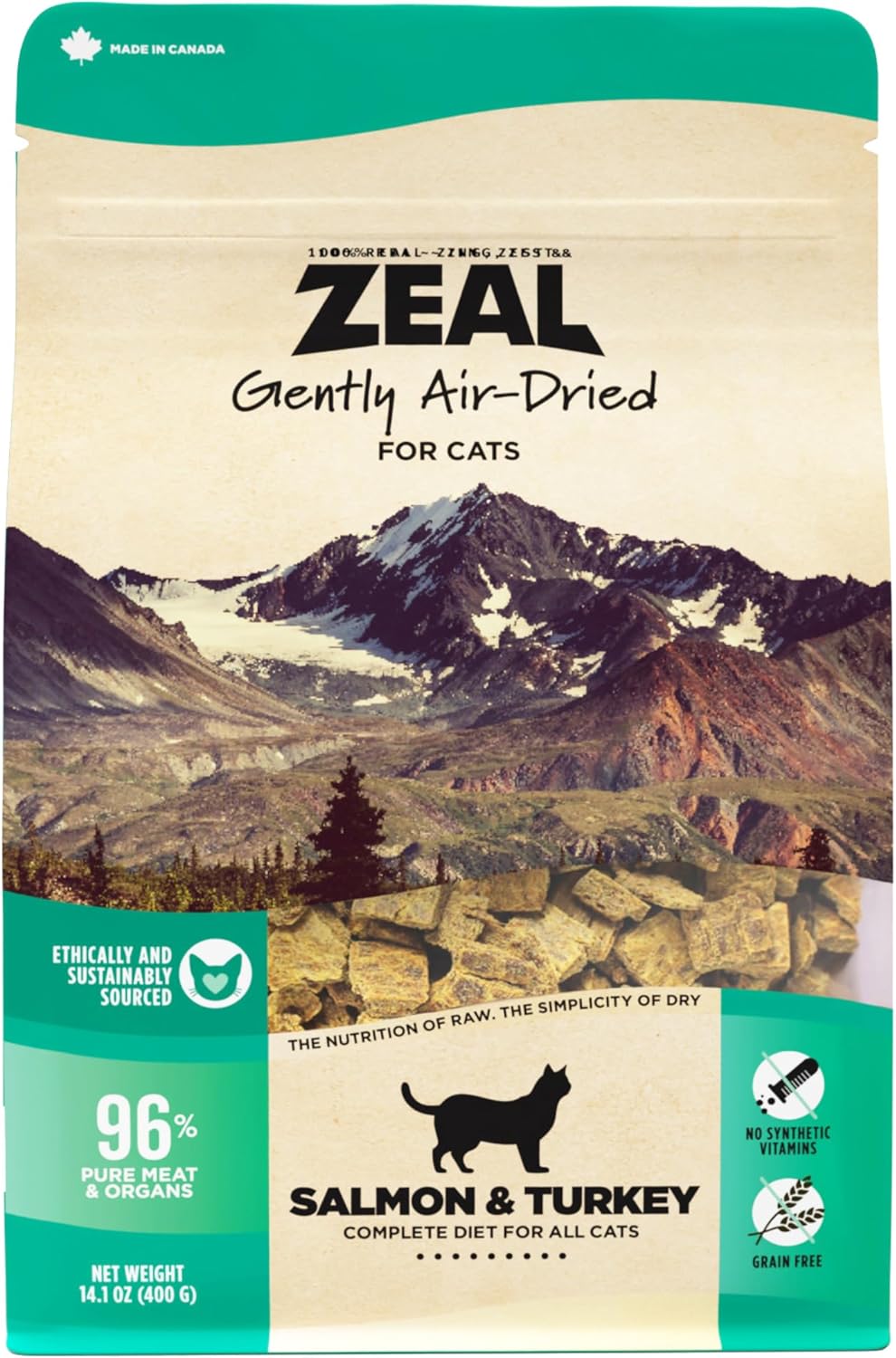 ZEAL Canada Air-Dried Salmon & Turkey Recipe for Cats - Superfood Omega-3 Rich, Dual-Protein, Grain