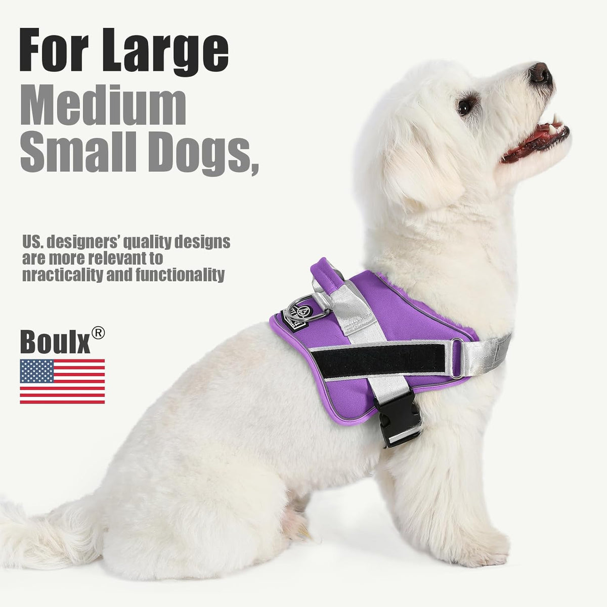 Bolux Dog Harness, No-Pull Reflective Dog Vest, Breathable Adjustable Pet Harness with Handle for