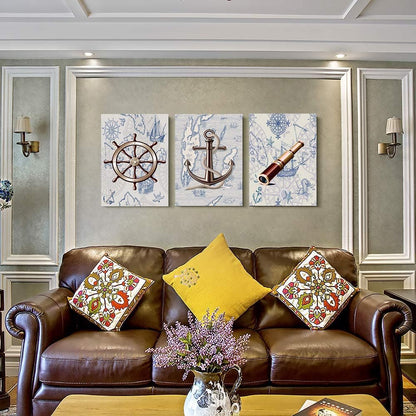 ocean theme steering wheel telescope ship pendant Canvas Prints bathroom Wall Art for Bedroom Wall