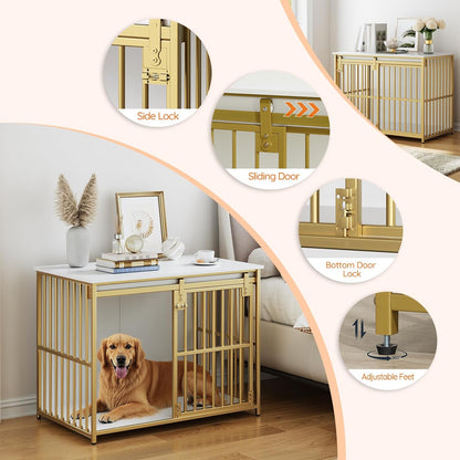 HOOBRO Dog Crate Furniture, 36.6" Heavy Duty Dog Kennel with Sliding Barn Door, Wooden Dog Cage