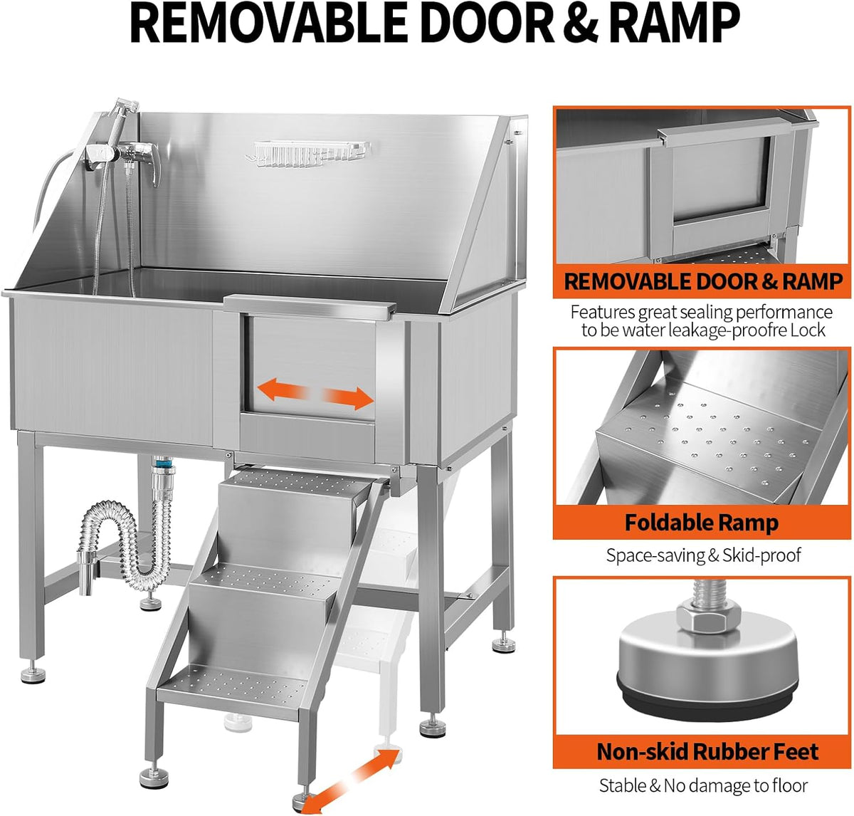 Dog Washing Station 38'' Stainless Steel Pet Grooming Tub for Large Dogs Over-Size Professional Dog