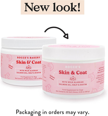 Bocce's Bakery Skin & Coat Supplement for Dogs, Daily Chews Made in The USA with Vitamin E &