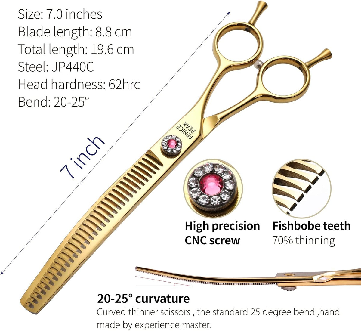 Fenice Peak Professional Dog Grooming Scissors Pet Curved Chunker Shears 7.0'' Extremely Sharp