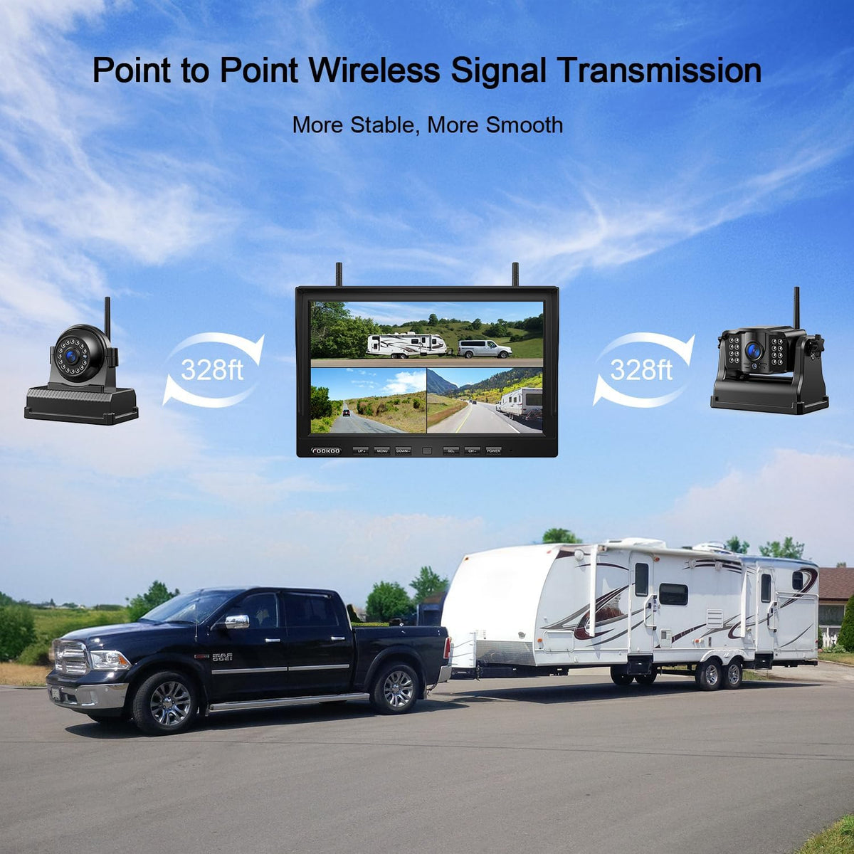 Fookoo HD 10" Magnetic Wireless Backup Camera,10" IPS Split Screen Monitor, Rechargeable 2 Side