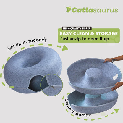 Cattasaurus Peekaboo Cat Cave, Extra Spacious for Multiple & Large Cats 12+ lbs, Scratch Detachable