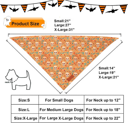 PTDECOR Halloween Dog Bandana, Skeleton Pumpkin Reversible Holiday Dog Scarf, Triangle Halloween