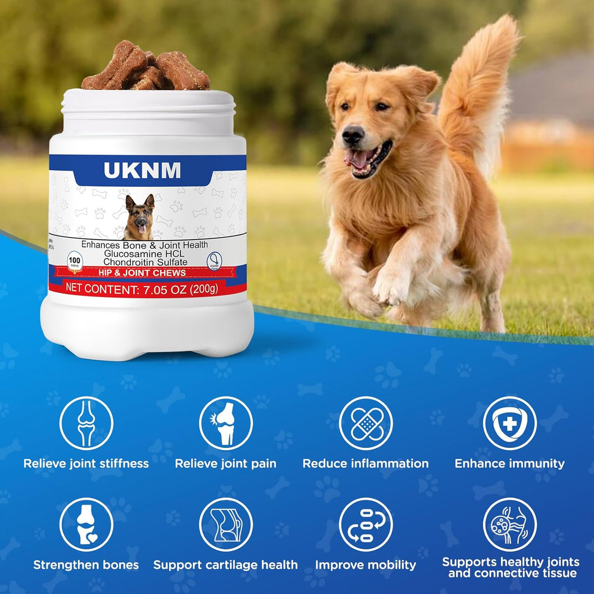 Dog Hip and Joint Supplement,100 Count,Chicken Flavor,Pain and Inflammation Relief Chews with