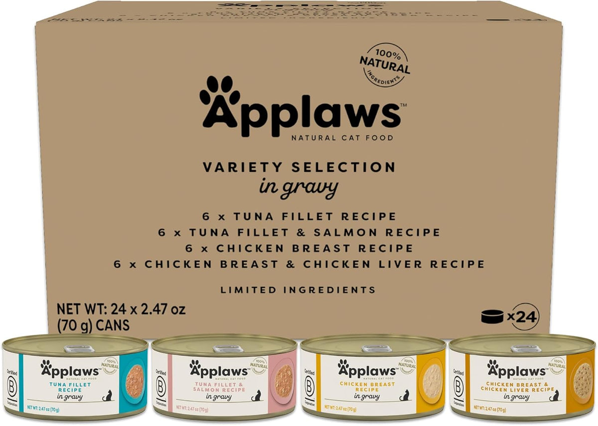 Applaws Natural Wet Cat Food in Gravy, Limited Ingredient Canned Wet Cat Food, No Additives, Made