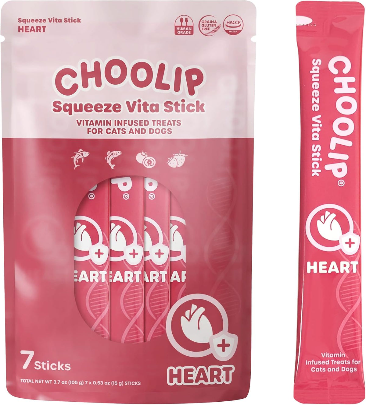 Squeeze Vita Stick Lickable Treats for Dogs & Cats. 7 Heart Support Sticks with Essential