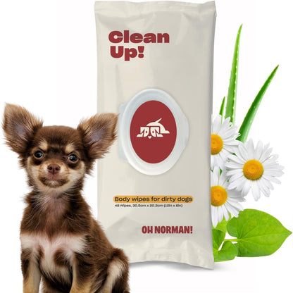 OH NORMAN! Clean Up Body Wipes for Dogs by Kaley Cuoco, Gentle Pet Grooming Wipes, Plant-Based and