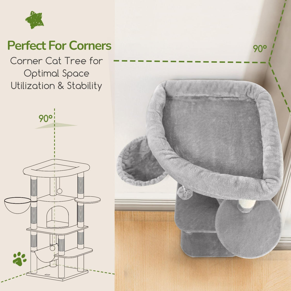 Globlazer Corner Cat Tree Tower for Indoor Cats, 51in Multi-Level Cat Condo Tower with Large