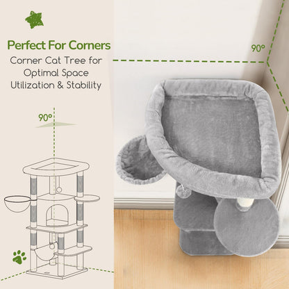 Globlazer Corner Cat Tree Tower for Indoor Cats, 51in Multi-Level Cat Condo Tower with Large