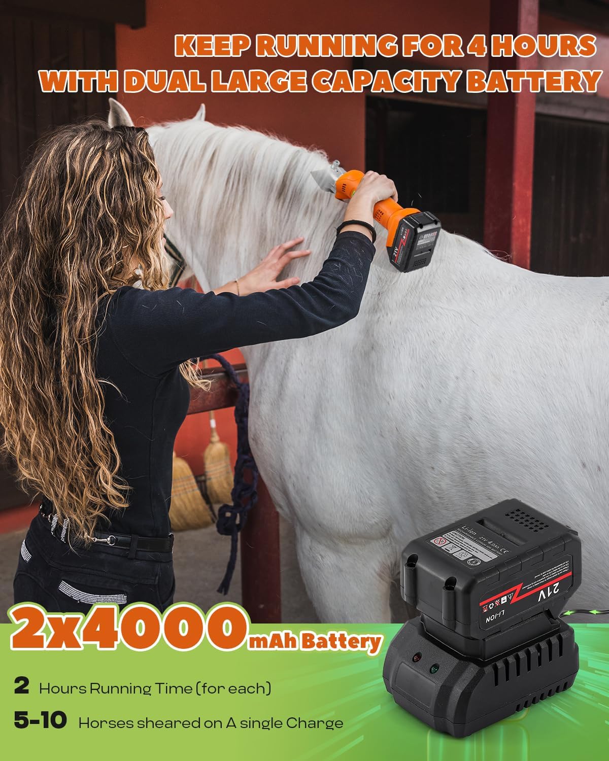 Horse Clippers Cordless, Heavy Duty Horse Grooming Kit, 6-Speed Professional Livestock Clippers