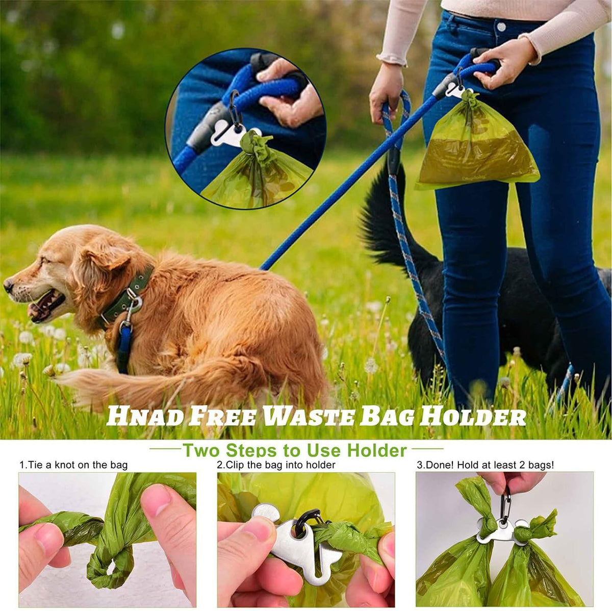 Dog Poop Bag Holder for Leash Attachment - Waste Bag Dispenser for Leash - Fits Any Dog Leash