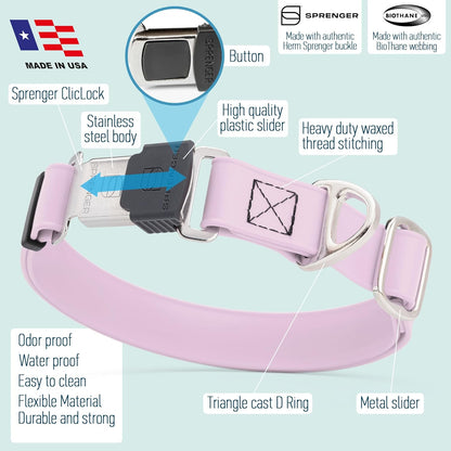 Dogline Biothane Waterproof Dog Collar with Herm Sprenger Stainless Steel Quick Release Buckle