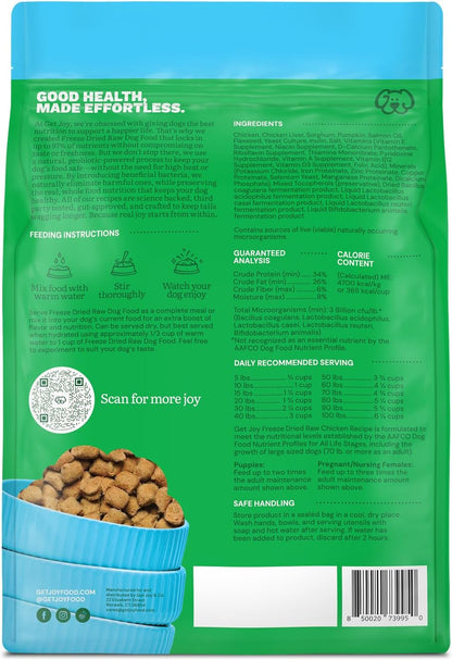 Get Joy Gut Health Fresh Freeze Dried Raw Meal, Chicken Recipe, 16 Ounce Bag, Dog Food for Dogs of