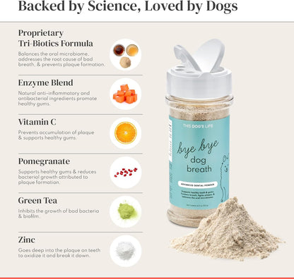 Dog Dental Powder – Vet Formulated - Cleans Teeth, Freshens Breath, Fights Plaque and Tartar