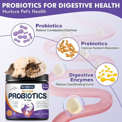 Probiotics for Dogs, Freeze-Dried Dog Probiotics and Digestive Enzymes, Plus Omega-3 for Itchy