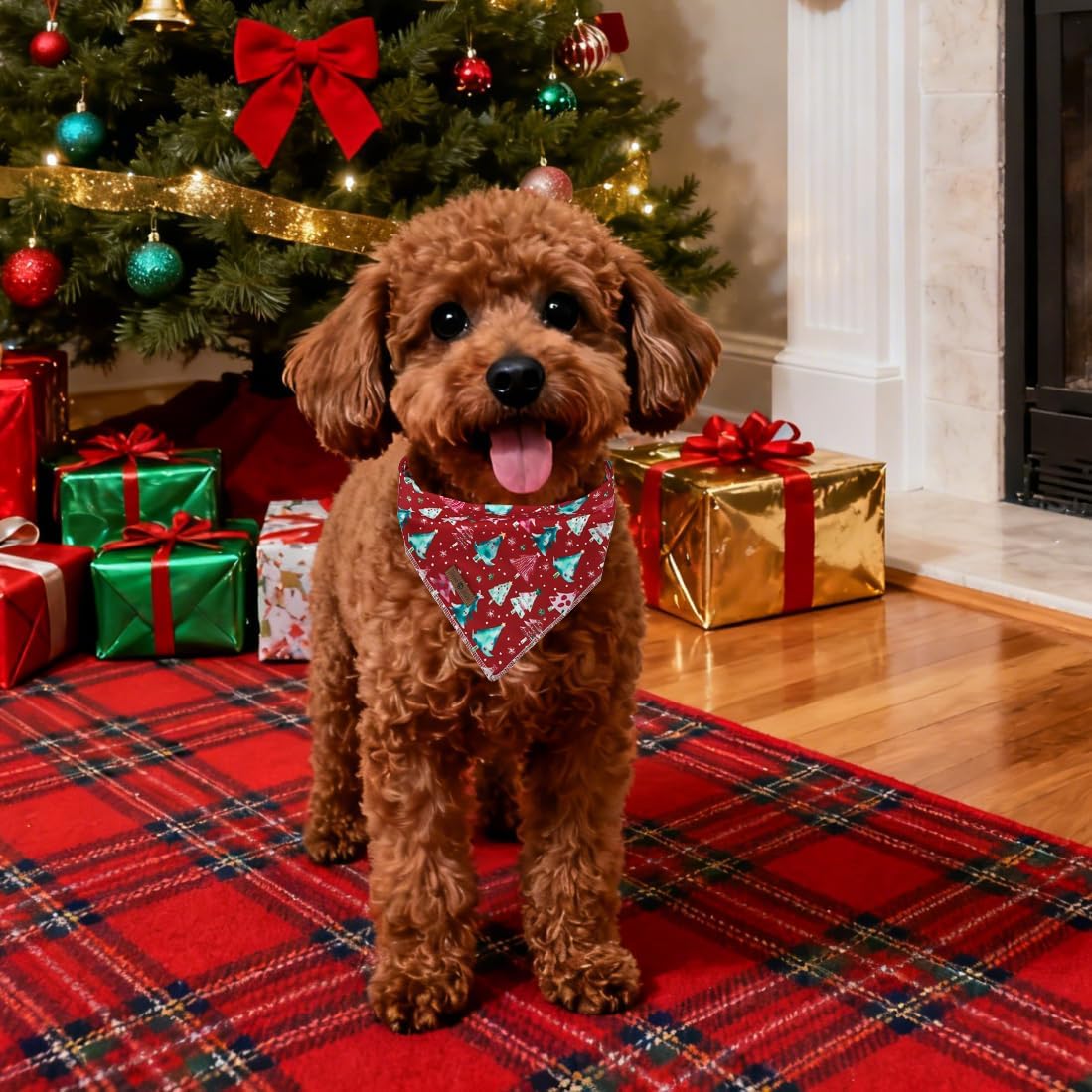 lionet paws Christmas Dog Bandana,Christmas Tree Fabric Dogs Kerchief for Small Medium Dogs,Dog