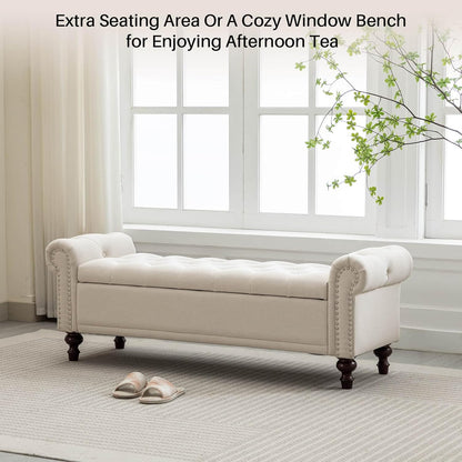 58.1'' Storage Bench Upholstered Linen End of Bedroom Bed Bench Ottoman with Tufted Cushioned