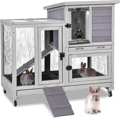 GUTINNEEN Indoor Rabbit Hutch Guinea Pig Cages with Chew-Proof Ramp, 2-Story Wooden Bunny House
