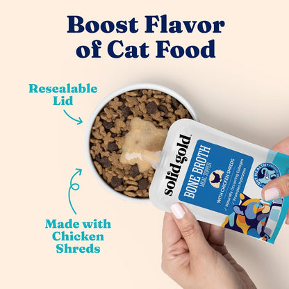 Solid Gold Bone Broth Cat Food Topper - Limited Ingredient Lickable Cat Broth Pouches w/Chicken