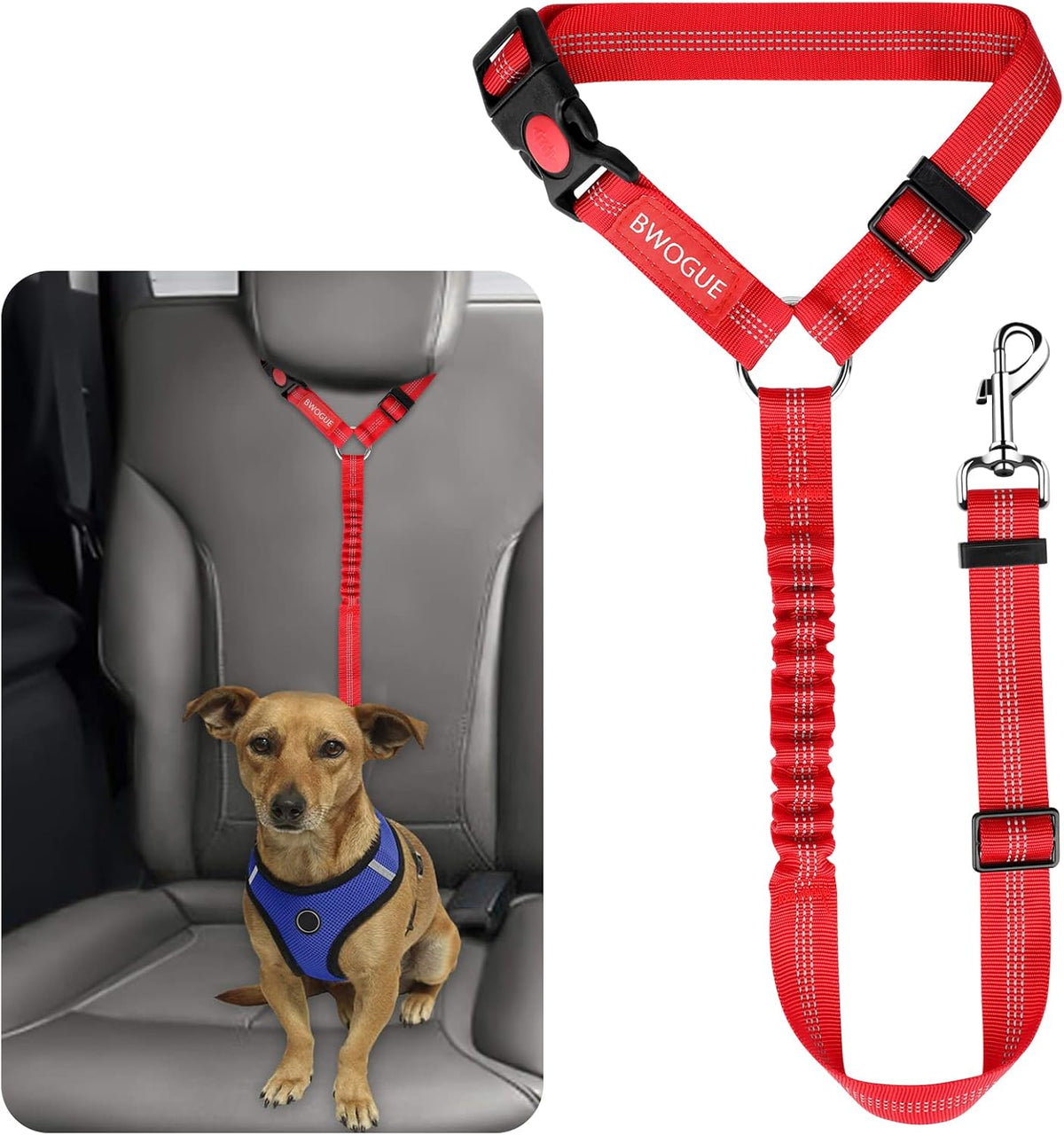 BWOGUE Pet Dog Cat Seat Belts, Car Headrest Restraint Adjustable Safety Leads Vehicle Seatbelt